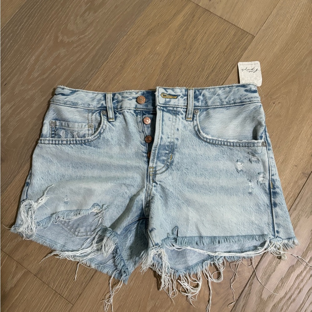 Free People Blue Distressed Jean Shorts Size 25
